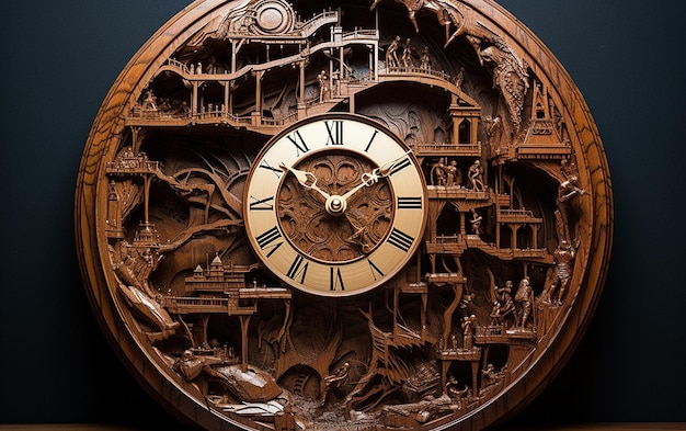 刻むごとに物語を紡ぐ木彫り時計