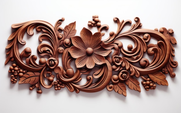 Carved Wooden Wall Art Against White Background
