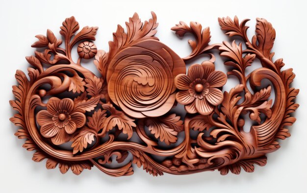 Carved Wooden Wall Art on a White Background