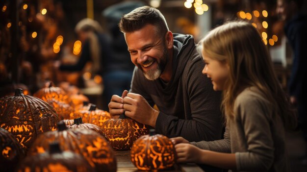 carving joy de heerlijke halloween-voorbereiding van een gezin