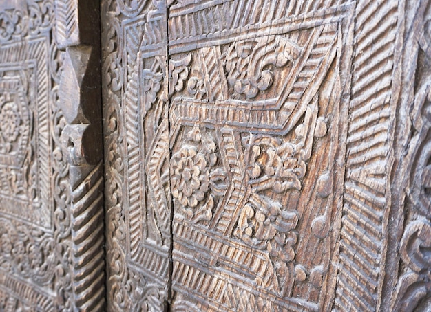 Carving on an old wooden door