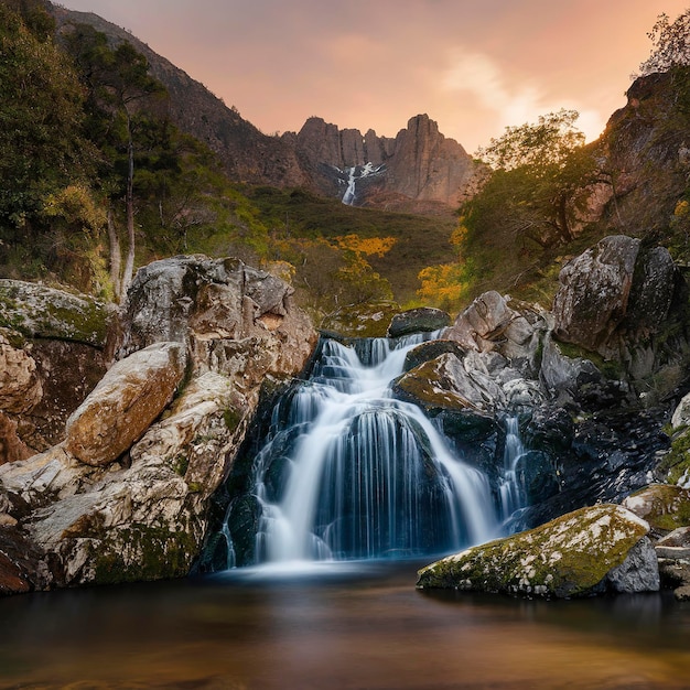 Photo cascada cola de caballo waterfall under monte perdido at ordesa valley aragon huesca pyrenees of spa