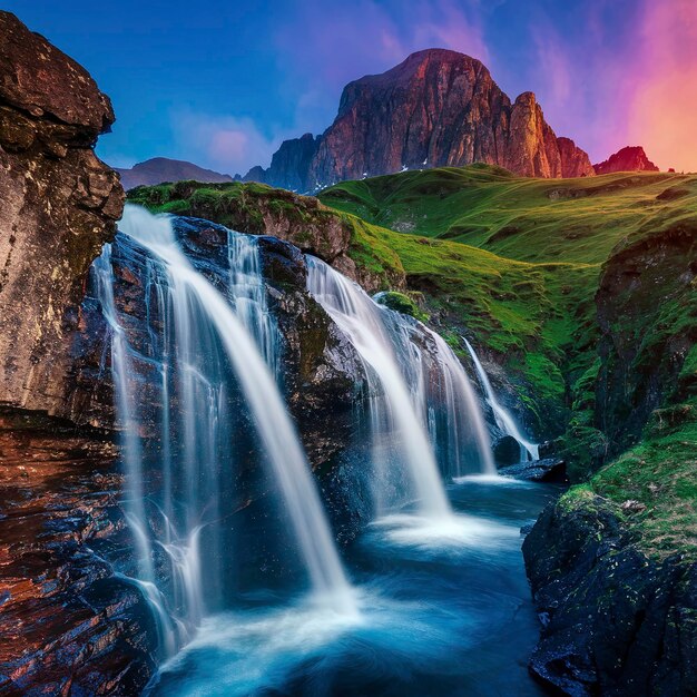 Cascada Cola de Caballo waterfall under Monte Perdido at Ordesa Valley Aragon Huesca Pyrenees of Spa