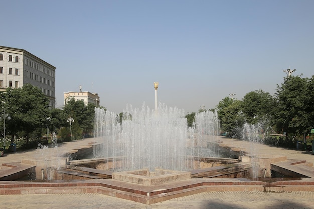 Cascade of fountains near the monument to the Independence in Dushanbe the Capital of Tajikistan