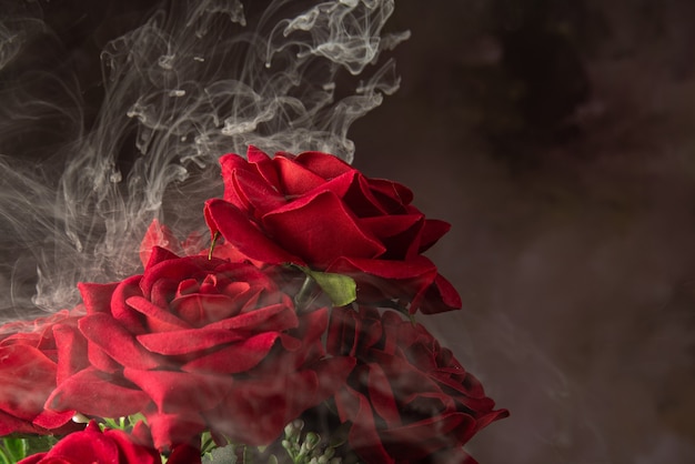 Cascade of smoke beautifully covering a bouquet of fabric flowers