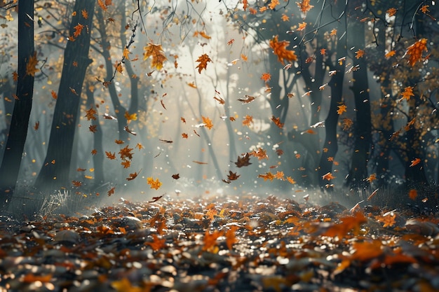 Cascade van levendige herfstbladeren die in een sere vallen