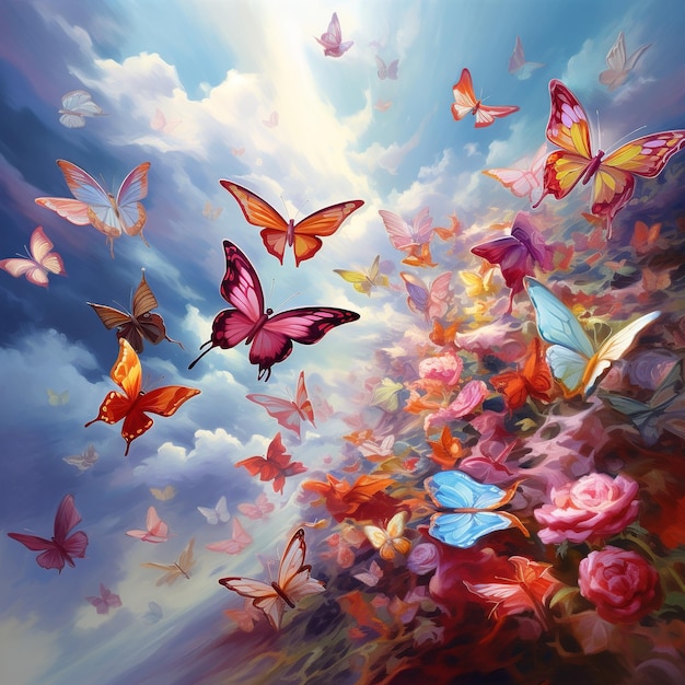 A Cascade of Vibrant Butterflies Painting the Sky