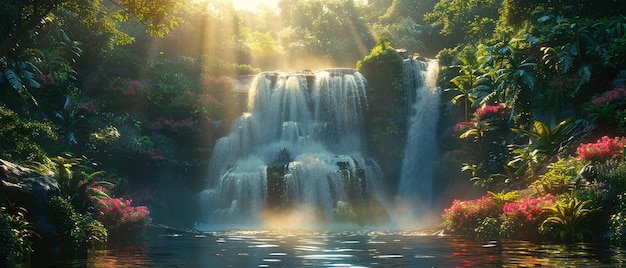 Cascade watervallen in een weelderige tropische omgeving