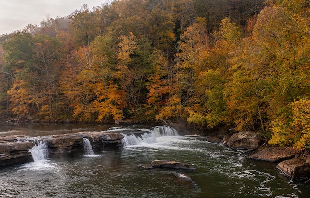 Cascades of the Valley Falls on a misty autumn day