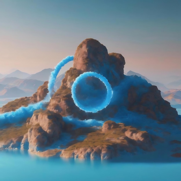 Cascading blue circle with pale blue background3d rendering