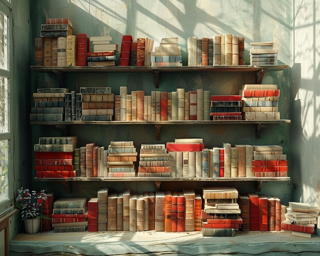 Cascading books on a shelf