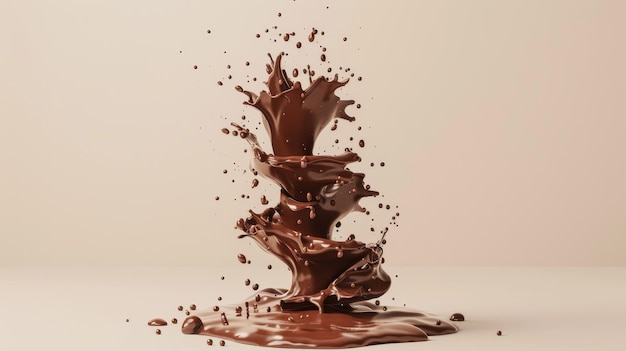 A cascading fountain of melted chocolate d style isolated flying objects memphis style d render AI generated illustration