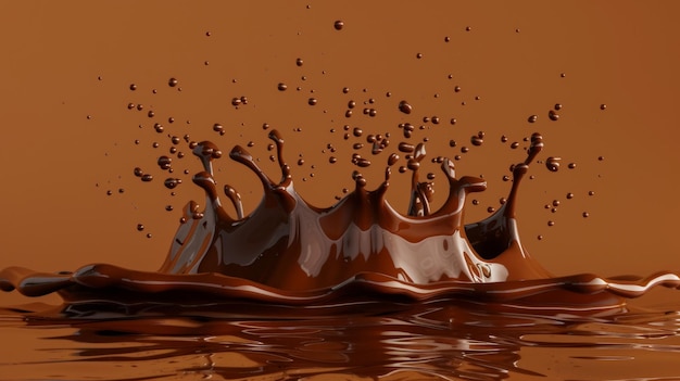 Photo a cascading fountain of melted chocolate d style isolated flying objects memphis style d render ai generated illustration