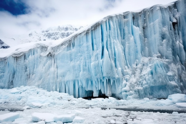 Foto cascading ijs vallen op een torenhoge gletsjer