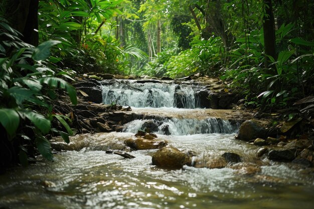 Cascading Stream In A Lush Rainforest