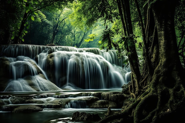 Cascading Waterfall in a Tropical Paradise