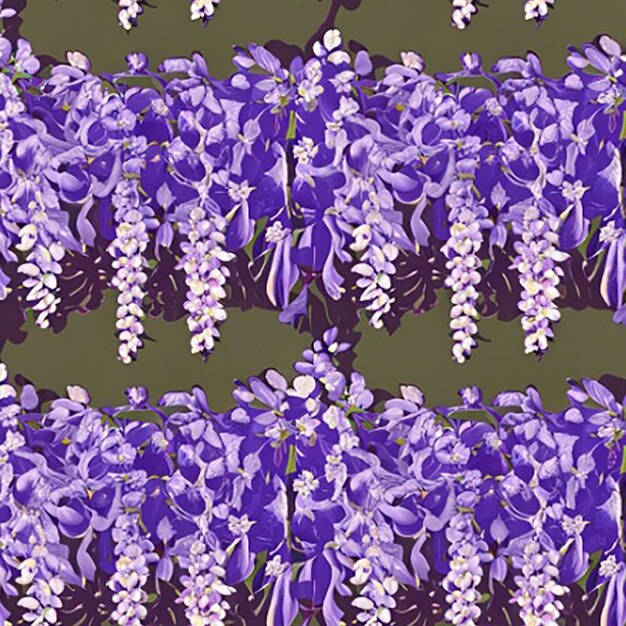 Cascading wisteria vines with clusters of purple flower seamless floral pattern background wallpaper