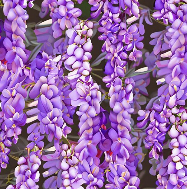 Cascading wisteria vines with clusters of purple flower seamless floral pattern background wallpaper