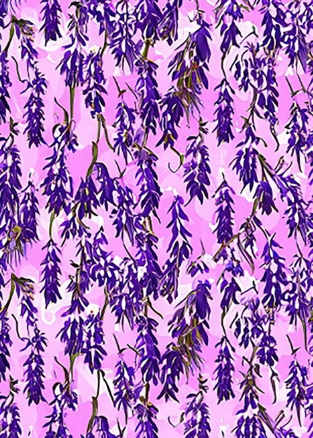 Cascading wisteria vines with clusters of purple flower seamless floral pattern background wallpaper