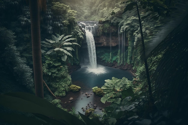 Cascata nella foresta tropicale della giungla IA generativa