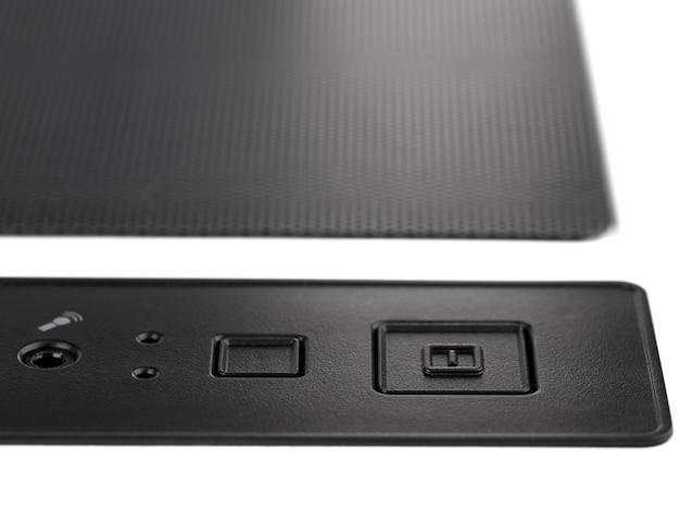 the case of the system unit of a personal computer with power buttons and USB inputs