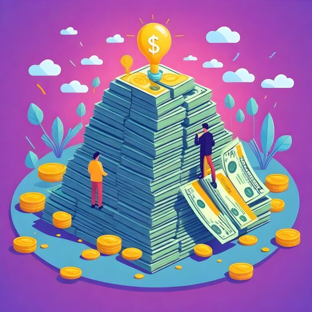 Foto illustrazione di cash flow tiny people che rappresenta l'investimento e l'analisi in azienda