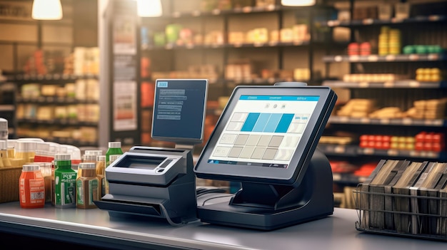 Cash register in a supermarket Computer digital drawing