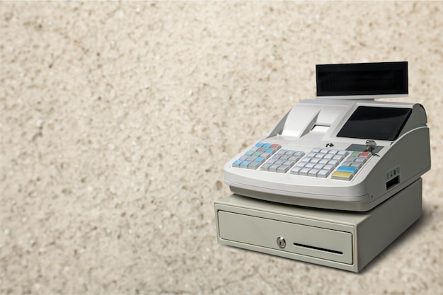 Cash register with LCD display on background