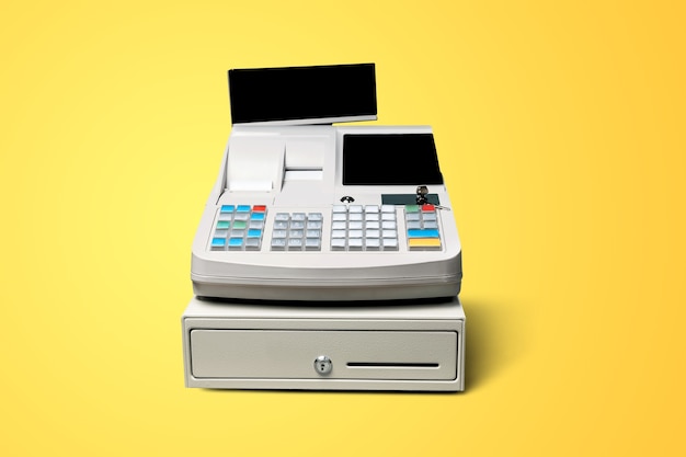 Cash register with LCD display on background