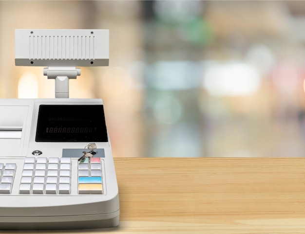 Photo cash register with lcd display on background