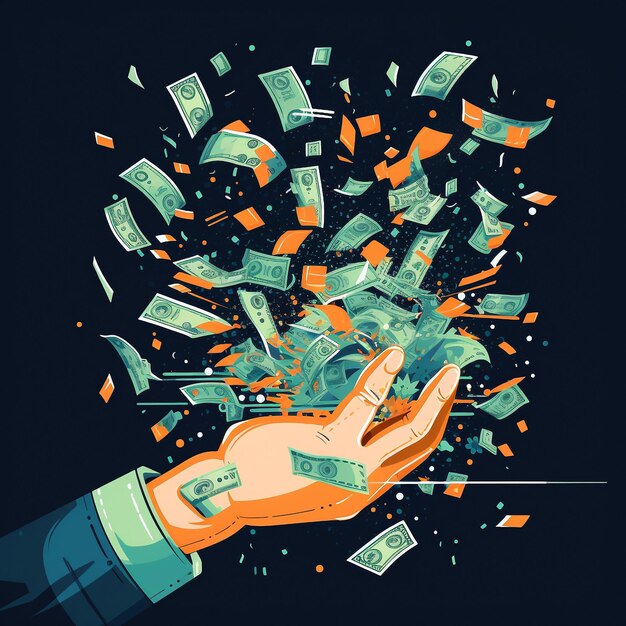 Cash splash illustration man making it rain money