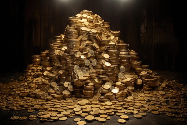 cash stacked high on a bed of gold coins