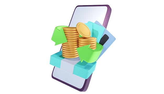 Cashback en geld teruggave pictogram concept. 3d illustratie