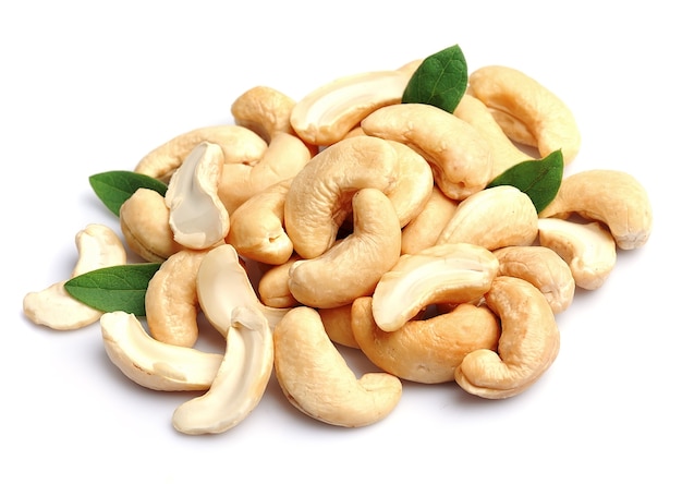 Cashew nut closeup on white isolated.