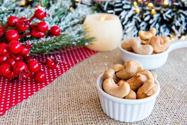 Cashew nuts on a Christmas table