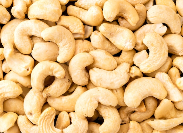 Cashew nuts closeup, background. the view of the top.