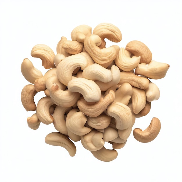 Cashew nuts heap isolated on transparent or white background top view png Generative AI