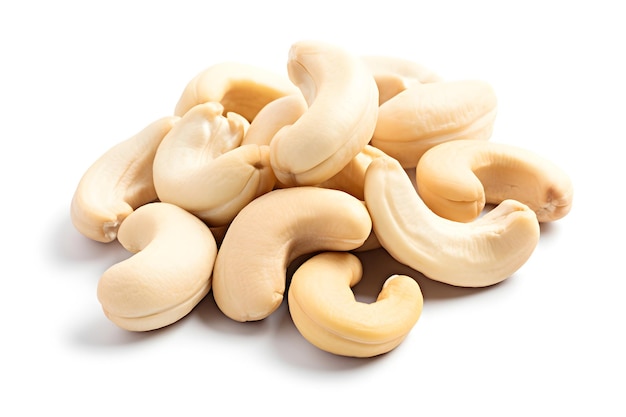 Cashew nuts heap isolated on white background top view