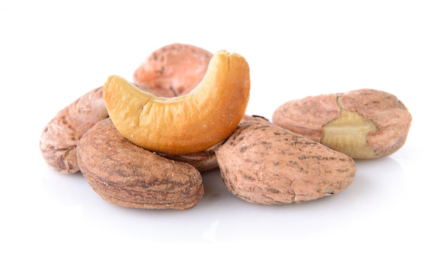 Cashew nuts on white background