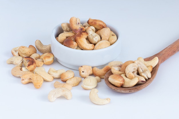 Cashew nuts on white