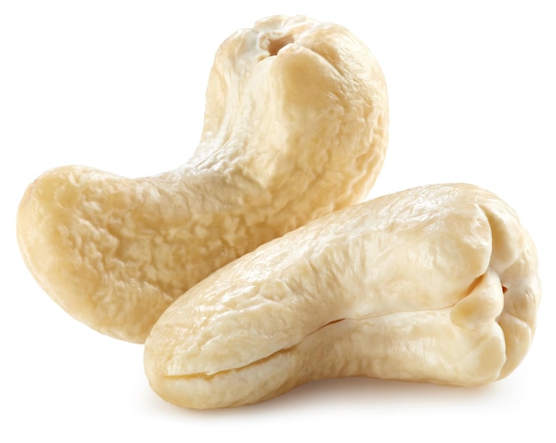 Cashewnoot. Cashew geïsoleerd op een witte achtergrond. Cashew-uitknippad.