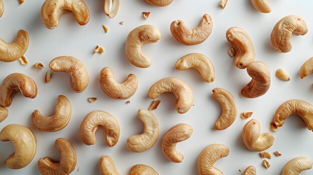 Cashews, een populair ingrediënt in veel keukens, zitten op een wit oppervlak