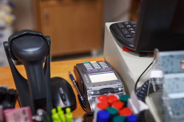 Cashier's place in the store, cash register