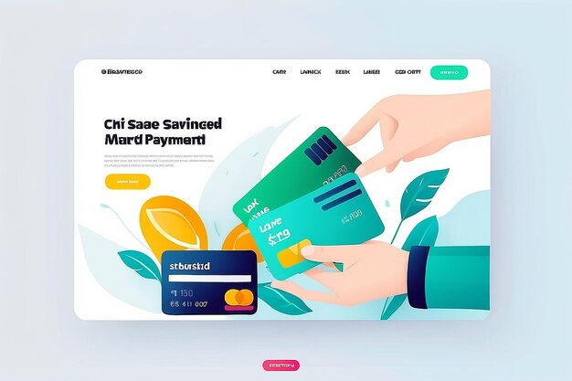 Photo cashless payment method landing page hand grabs credit card