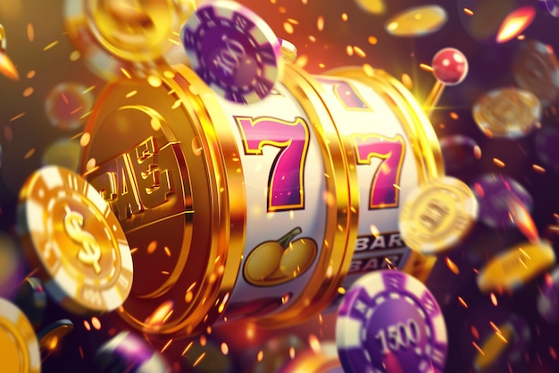 Casino banner slot machine with a jackpot and gold coin Generative AI