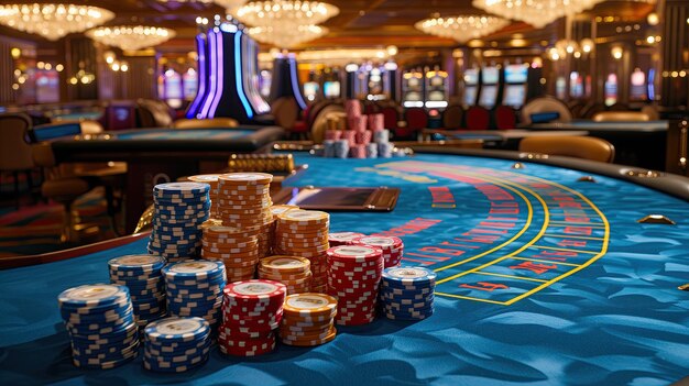 Фото Карточный стол казино с фишками азартные игры горизонтальный формат