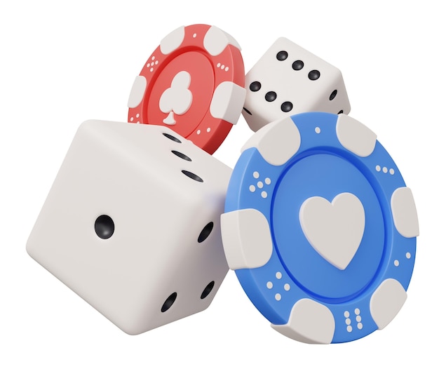 Casino chip dice 3d isolated minimal 3d render illustration in cartoon trendy style