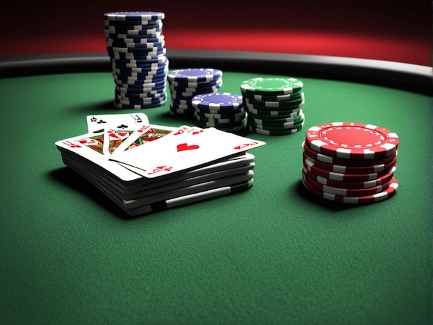 Casino Chips And Aces On The Poker Table 3D Illustration