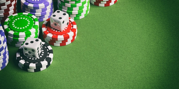 Photo casino chips on green felt 3d illustration
