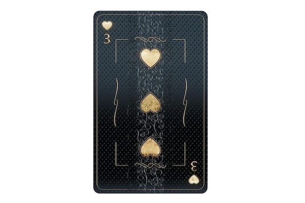 Casino concept harten drietal speelkaart zwart en goud ontwerp geïsoleerd op witte achtergrond Gokken luxe stijl poker blackjack baccarat 3D render 3D illustratie